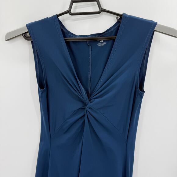 PATAGONIA Womens Twist Front Midi Dress Size M Blue Sleeveless Nylon Jersey - Picture 3 of 7